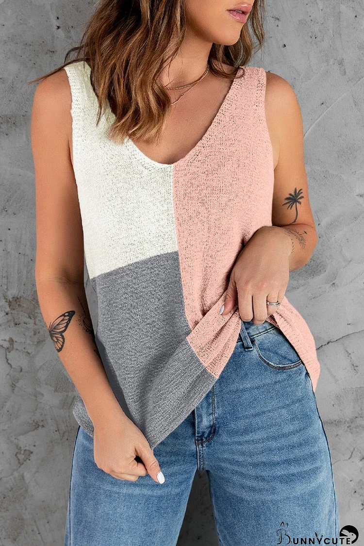Color Block V-Neck Knitted Tank