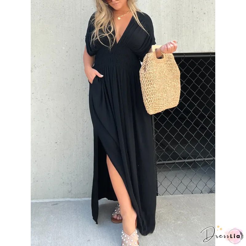 Casual Print Slit V Neck Straight Dresses