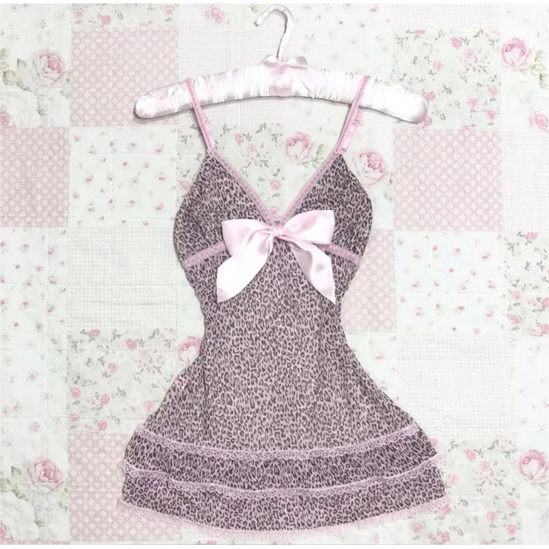 Aonga Solid color bow decoration dress fashion lace edge casual Y2K top emotional girl urban beauty chic slim sweet street women dress aonga