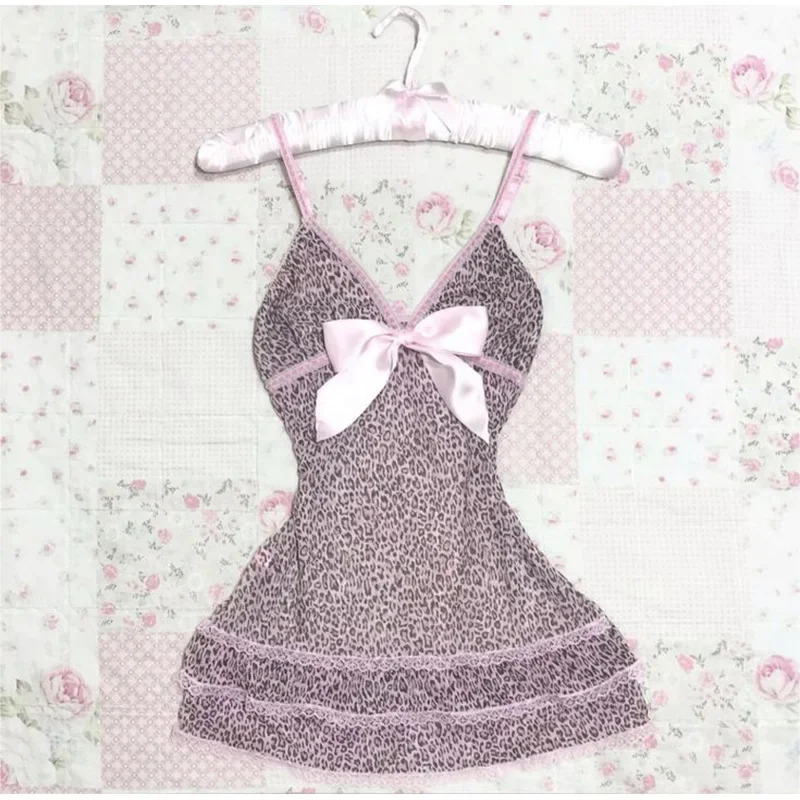 Aonga Solid color bow decoration dress fashion lace edge casual Y2K top emotional girl urban beauty chic slim sweet street women dress aonga