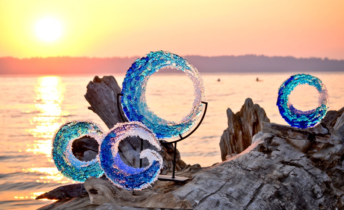 Beautiful Ocean Wave Fused Glass Art-Turquoise image 7