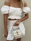 Crochet Puff Sleeves Two-Piece Suits