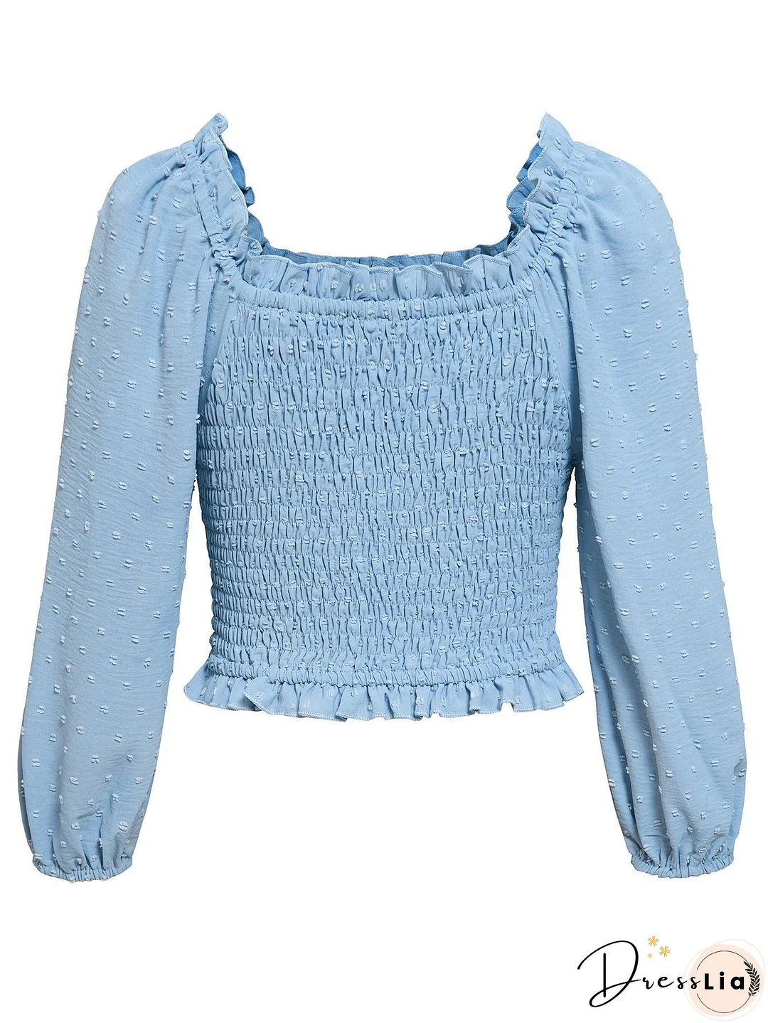 Swiss Dot Smocked Frill Trim Blouse