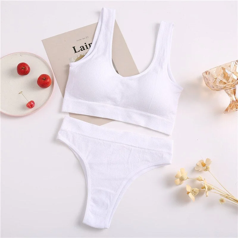 FINETOO Seamless Tops Set High Waist Panties Women Wireless Underwear Suit Soft Padded Bras Set S-XL Backless Bralette Lingerie