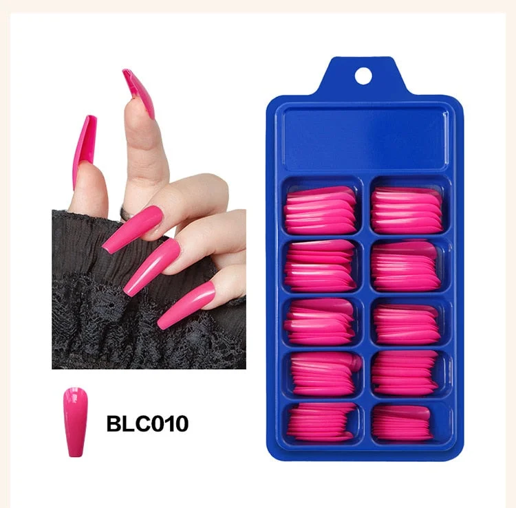 100pcs/set 10 Sizes Full Cover False Nail Tips Ballerina Coffin Fake Nails Square Stiletto French Acrylic Press On Nails-Nail Inspo