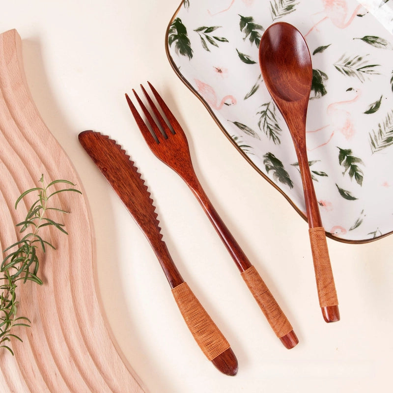 Creative Japanese Tableware Set Phoebe Chopsticks Knife, Fork And Spoon Four-piece Set Wooden Simple Chopsticks And Spoon Set