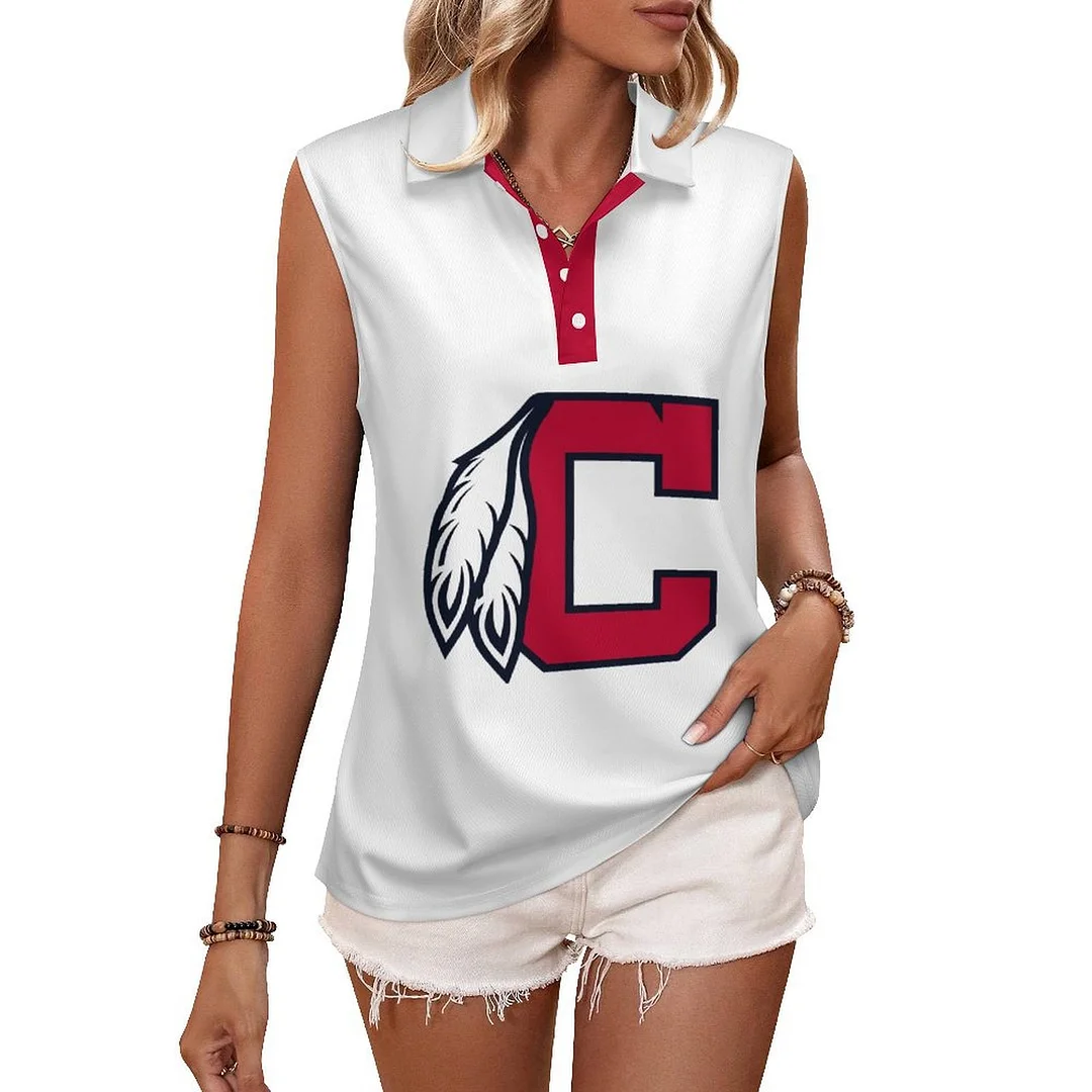 V-neck Sleeveless Casual POLO Shirt Tank Top for Women Printed with Pattern,Navy,Red,White