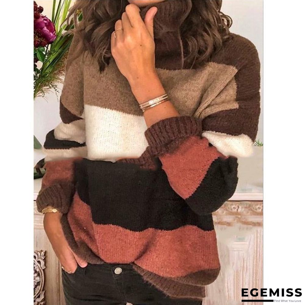 Elegant High Neck Striped Sweaters | EGEMISS