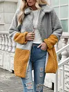 Contrast Color Loose Long Sleev Lapel Collar Fashion Cardigan Coat