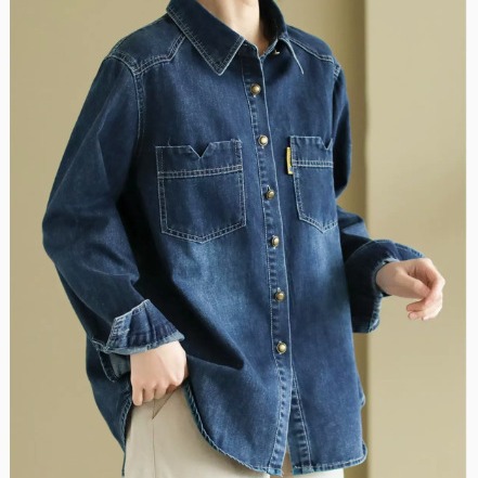 Retro Denim Lapel Long Sleeve Shirt