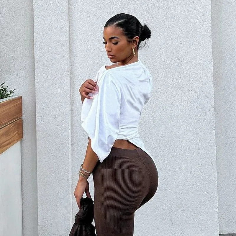 BIIKPIIK Irregular-shape Oversize Loose White T-shirts For Women High Streetwear Single Batwing Sleeve Bundled Fashion Tees Tops