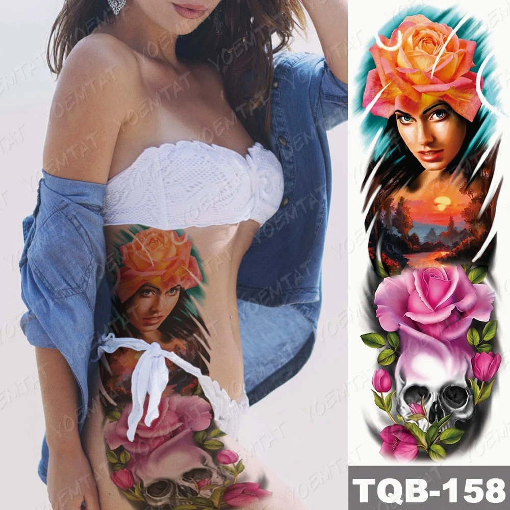 Large Arm Sleeve Tattoo Ninetales Sakura Cat Demon Waterproof Temporary Tatto Stickers Japanese Body Art Full Fake Tatoo Women