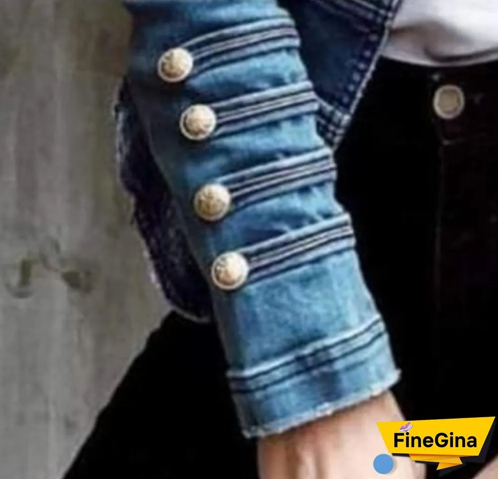Women Slim Double-Breasted Denim Jacket