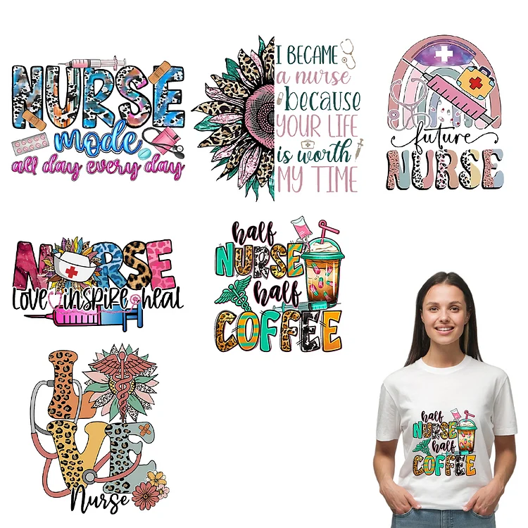 6 Sheets Nurse Iron on Patches Heat Transfer Vinyl Patch Sticker for T-Shirt