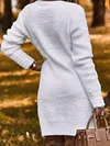 Simple Beaded Decorate High-Neck Tight Keep Warm Sweater Mini Dress