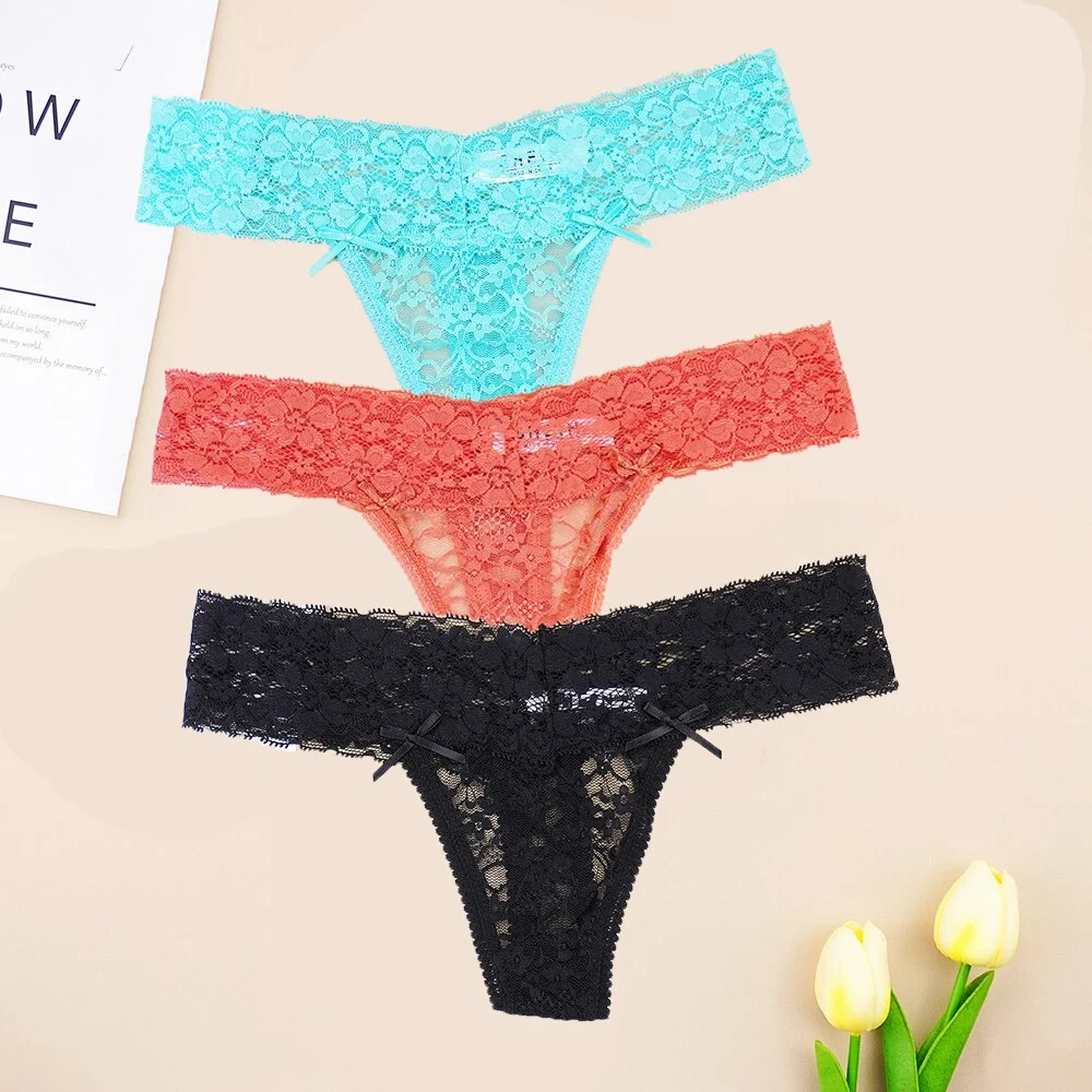 Billionm Sexy Full Lace Panties Women Thongs Hollow Out String Transparent Seamless Underpants Tangas Super Low Waist T-back