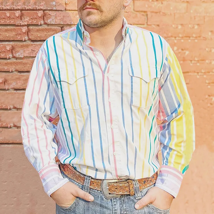 Colorful Stripes Western Print Shirt