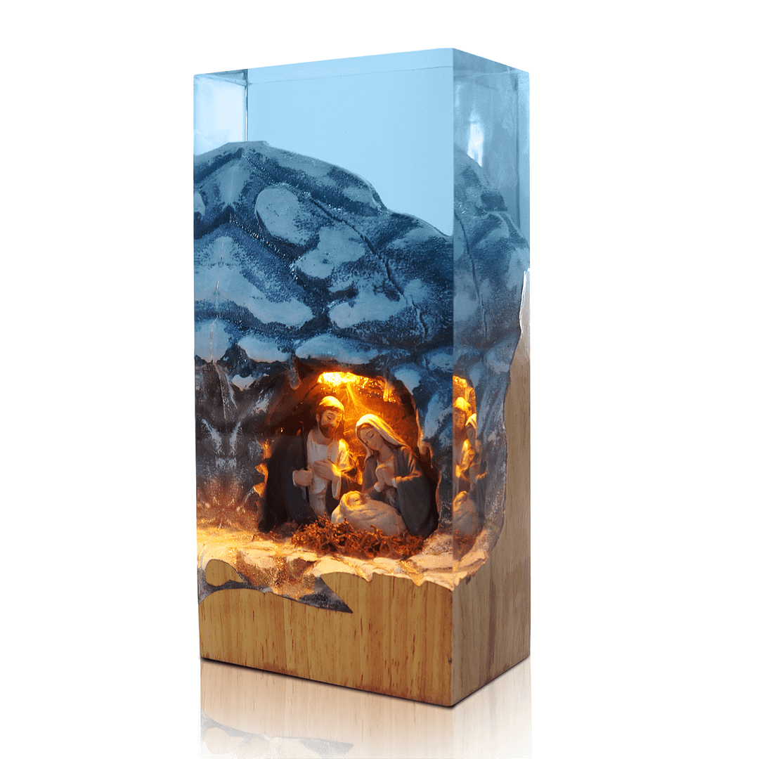 Nativity, jesus, wood carving, stone carving, epoxy resin lamp （ Best