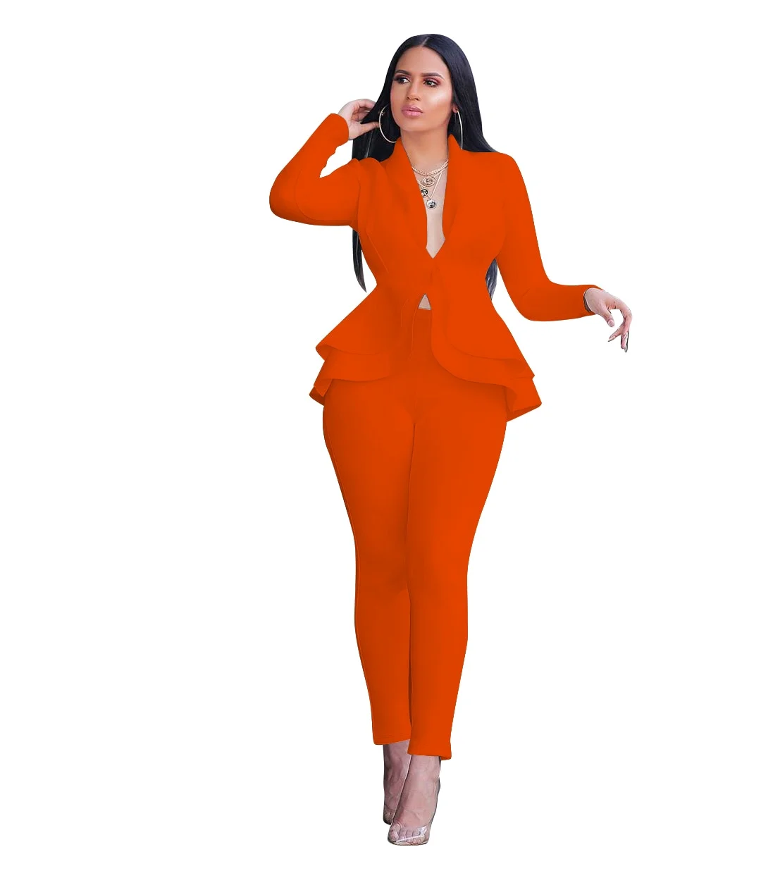 Women Winter Women's set Tracksuit Full Sleeve Ruffles Blazers Pants Suit Two Piece Set Office Lady business wear uniform GL610
