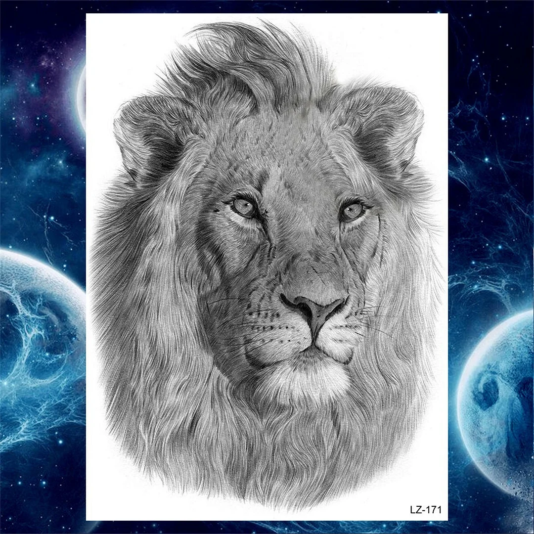 Black Wolf Forest Temporary Tattoos For Men Women Adult Lion Tiger Tattoo Sticker Fake Compass Skull Monster Tatoos Decoration