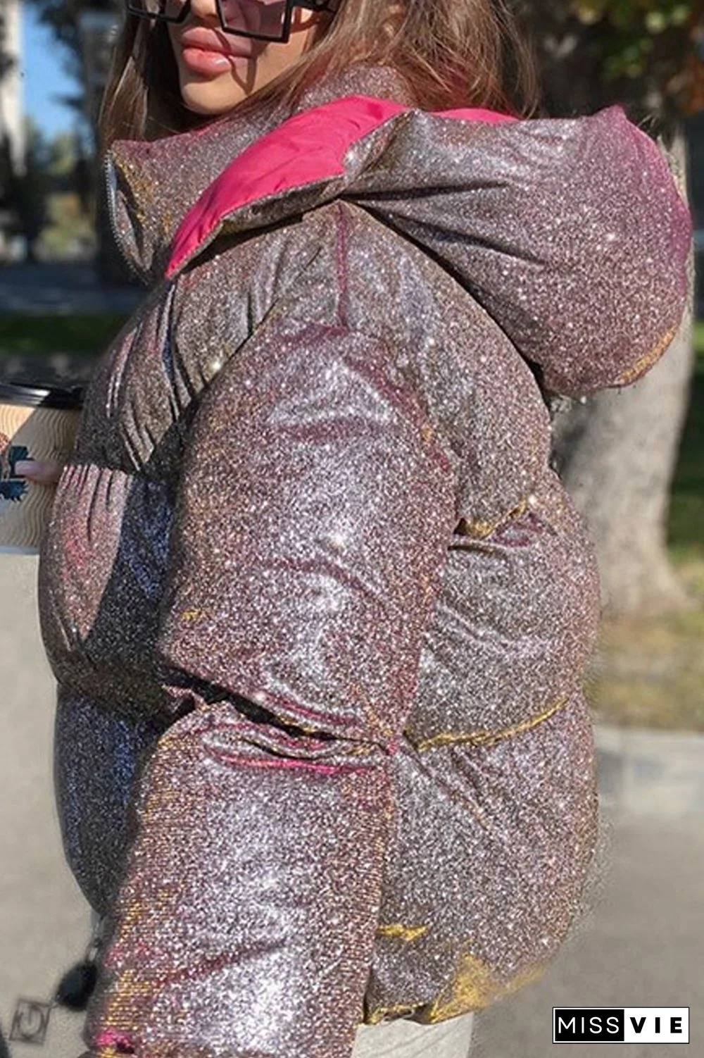 Shiny Detachable Hooded Warm Coat