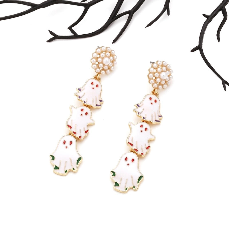 1 Pair Halloween Hip-Hop Funny Ghost Enamel Plating Inlay Alloy Artificial Pearls Drop Earrings