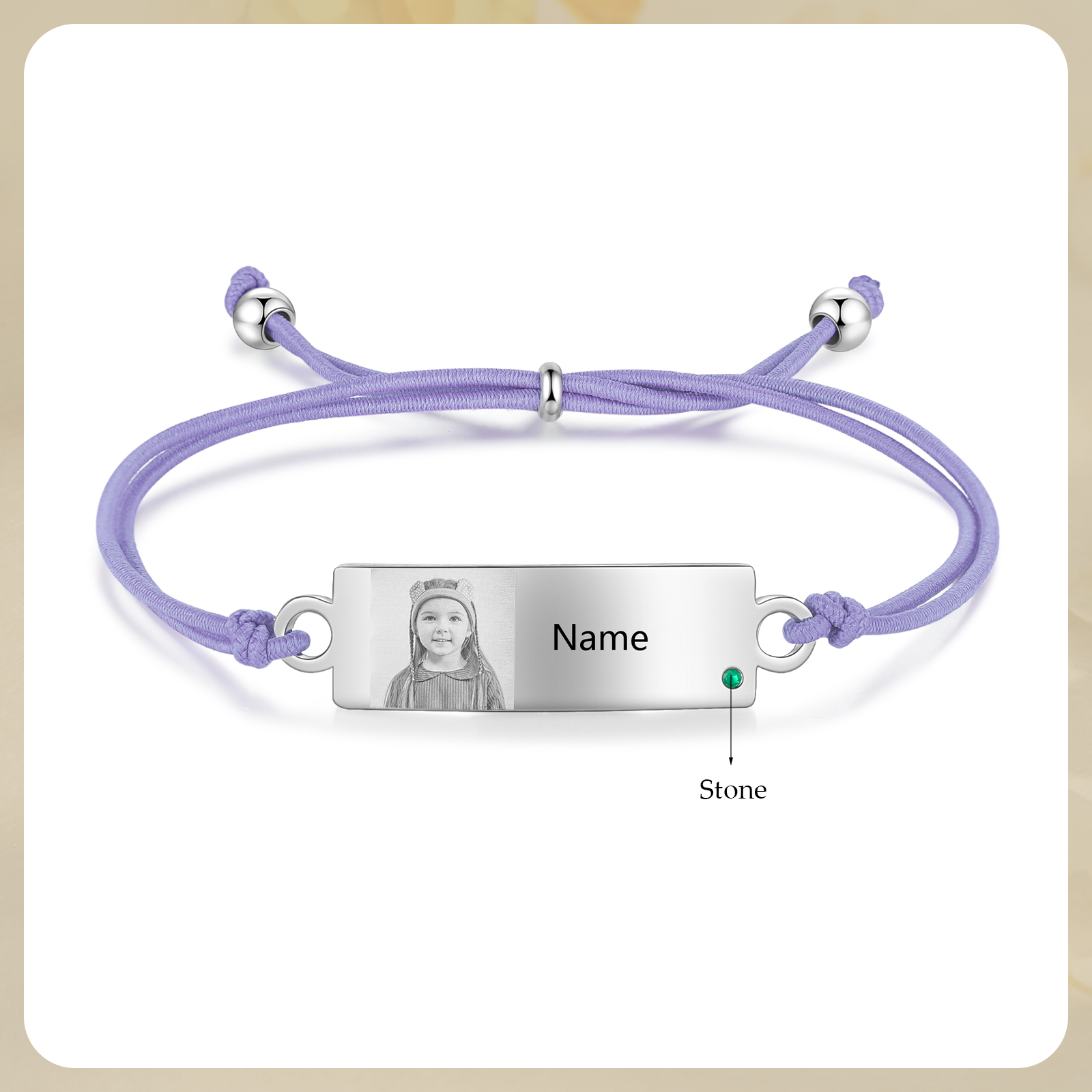 Braccialetto regorabile 1 foto e 1 nome e 1 pietra di nascita personalizzati regalo per scuola bambina