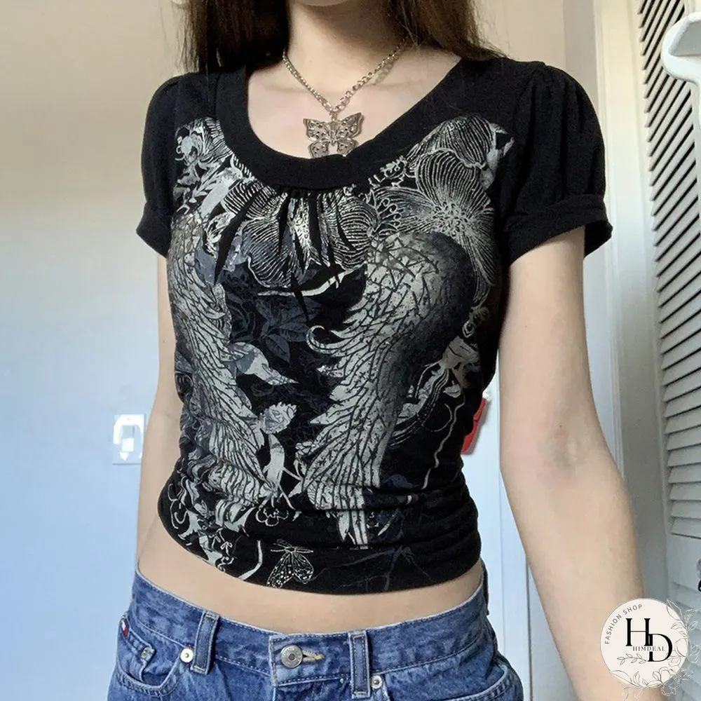Vintage Printed Crew Neck Short Sleeve T-Shirt