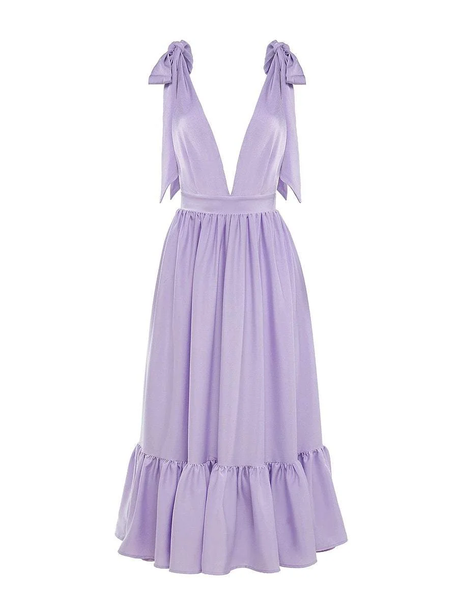 Deep V sleeveless A-line dress