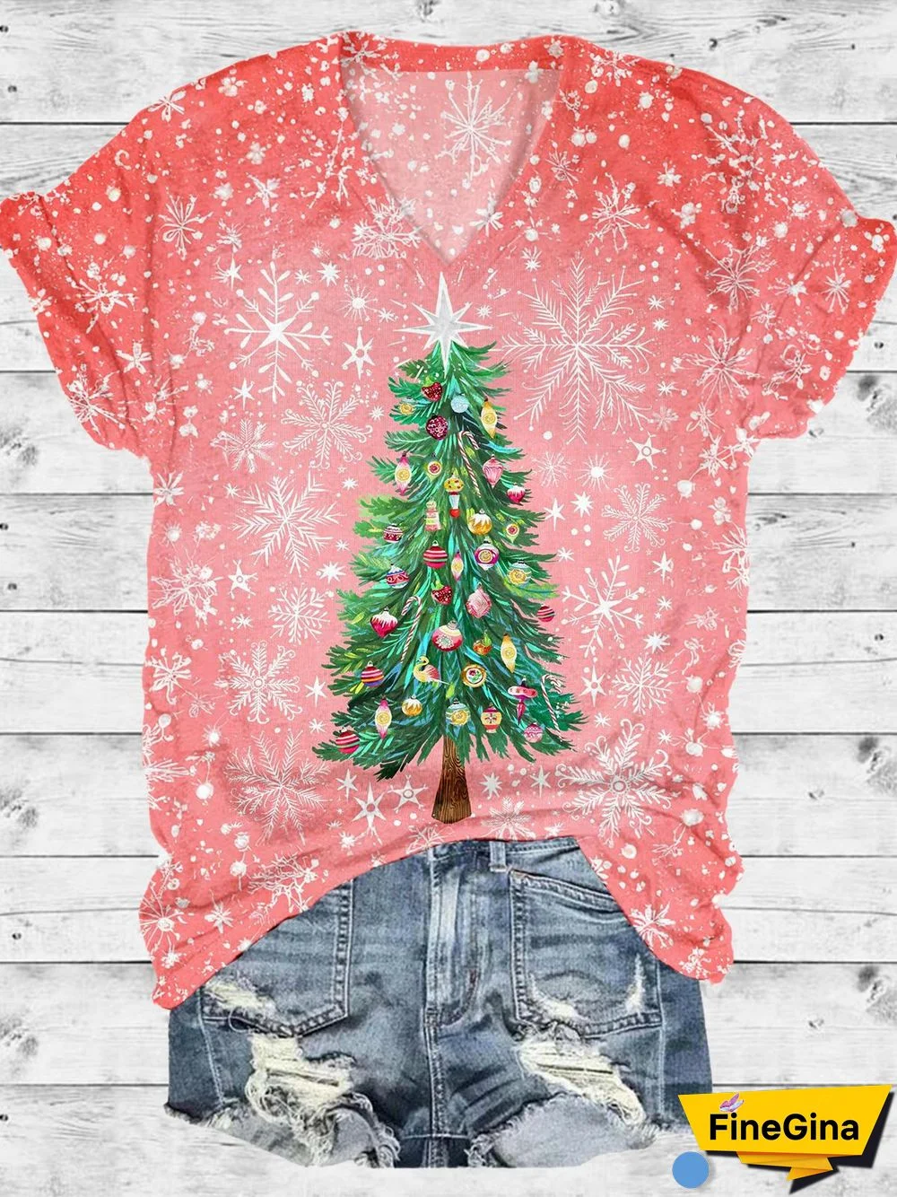 Snowing Christmas Tree V-Neck T-Shirt