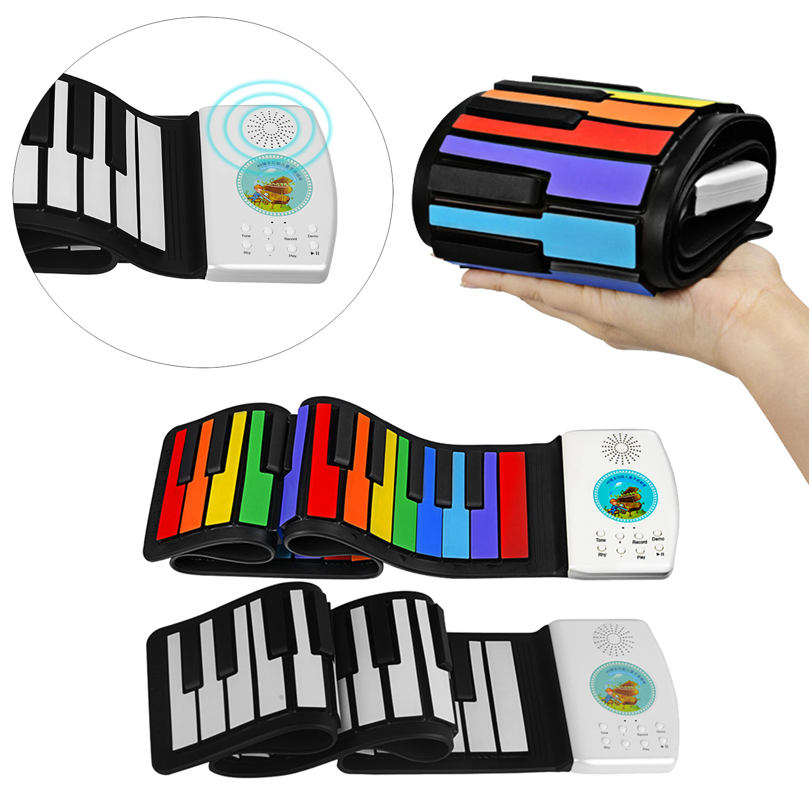 Portable 49 Keys Flexible Roll Up Piano Folding Silicone Electronic Keyboard Kids Early Learning Music Toy