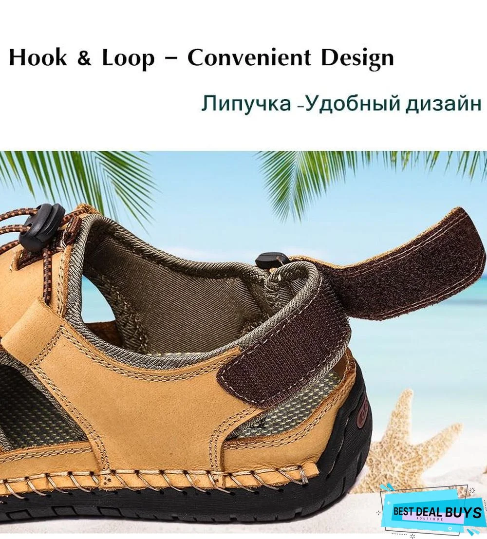 Men Genuine Leather Outdoor Sandal Shoes Classic Waterproof Walking Beach Sandals