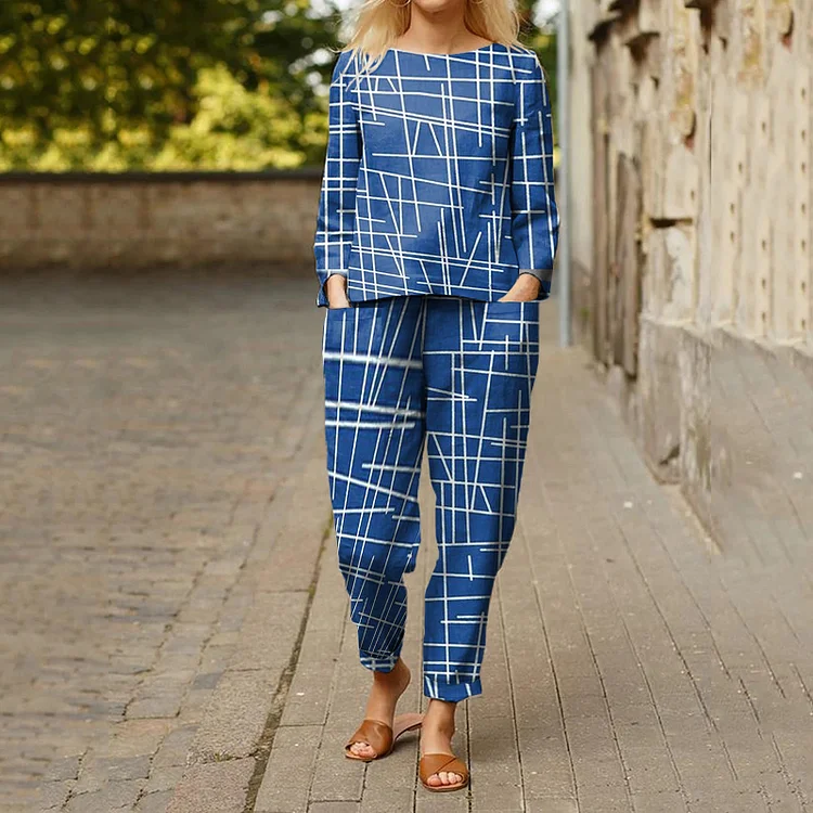 Scribble Print Long Sleeve Two Piece Set