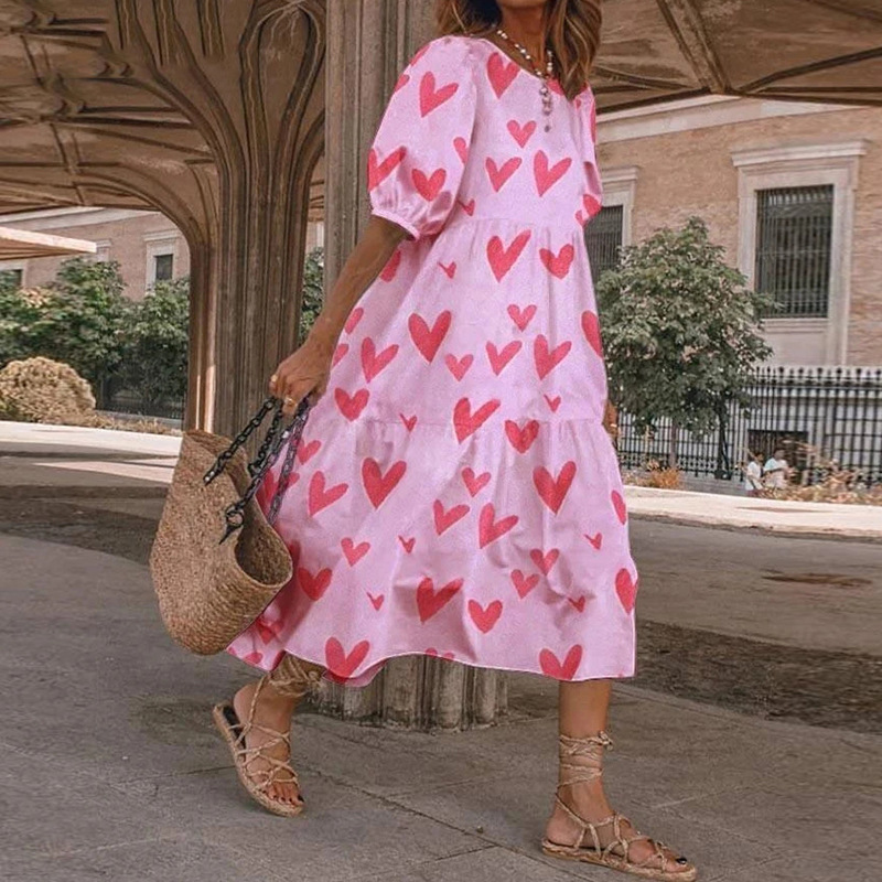 Round Neck Floral Printed Midi Dress