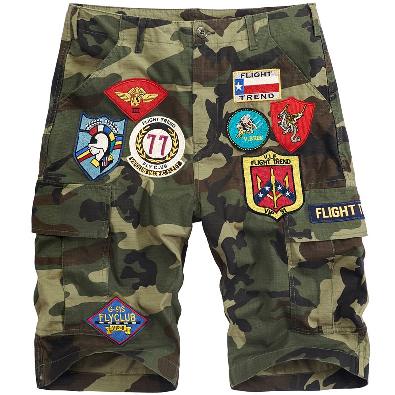 Military Insignia Embroidered Decorative Camouflage Casual Shorts