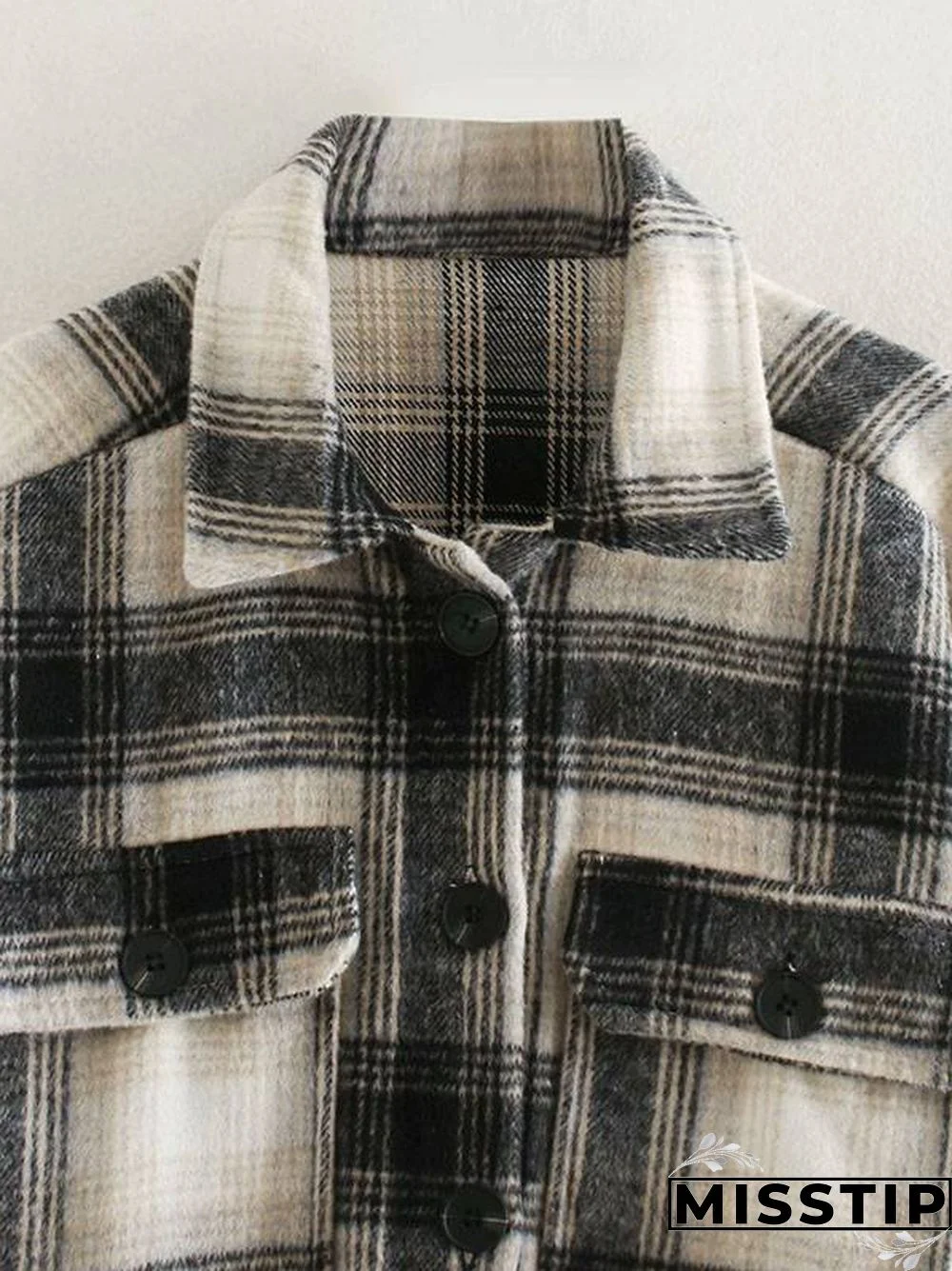 Classic Thick Colorblock Checked Button Down Shirt Jacket Woolen