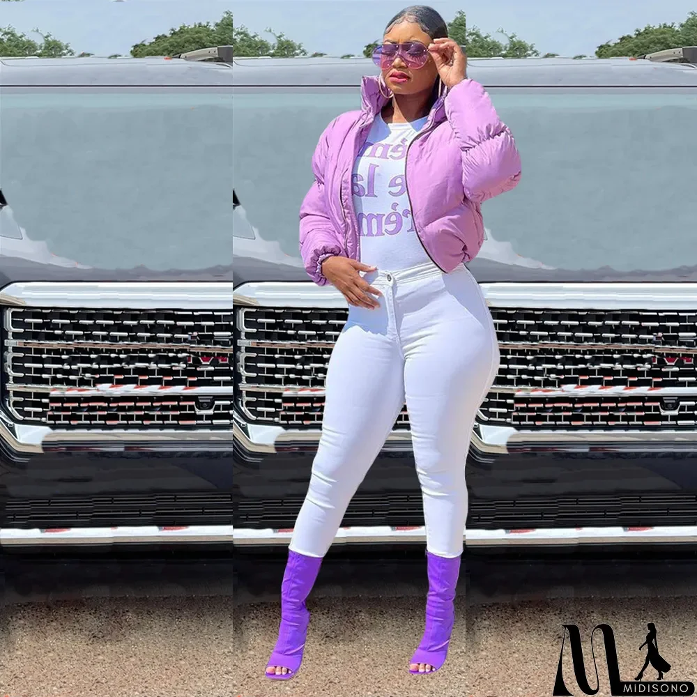 MidiSono - Winter Warm Solid Full Sleeve Zipper Down Jacket