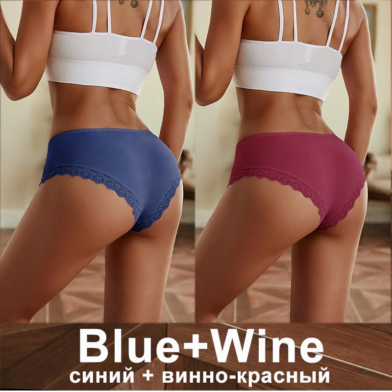 2PCS/Set Women Underwear Lace Panties Underwear Sexy Seamless Female Lingerie Intimate Underpants Cheekie Panties Floral Finetoo