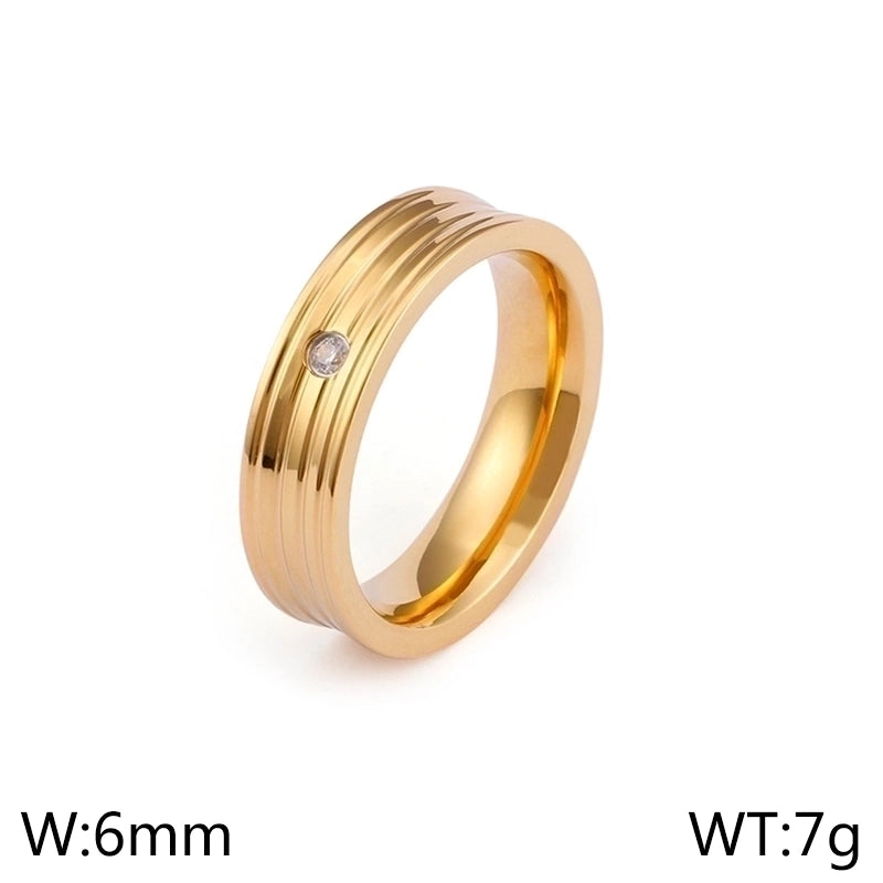 Minimalist Geometric Titanium Steel Zircon 18K Gold Plated Rings