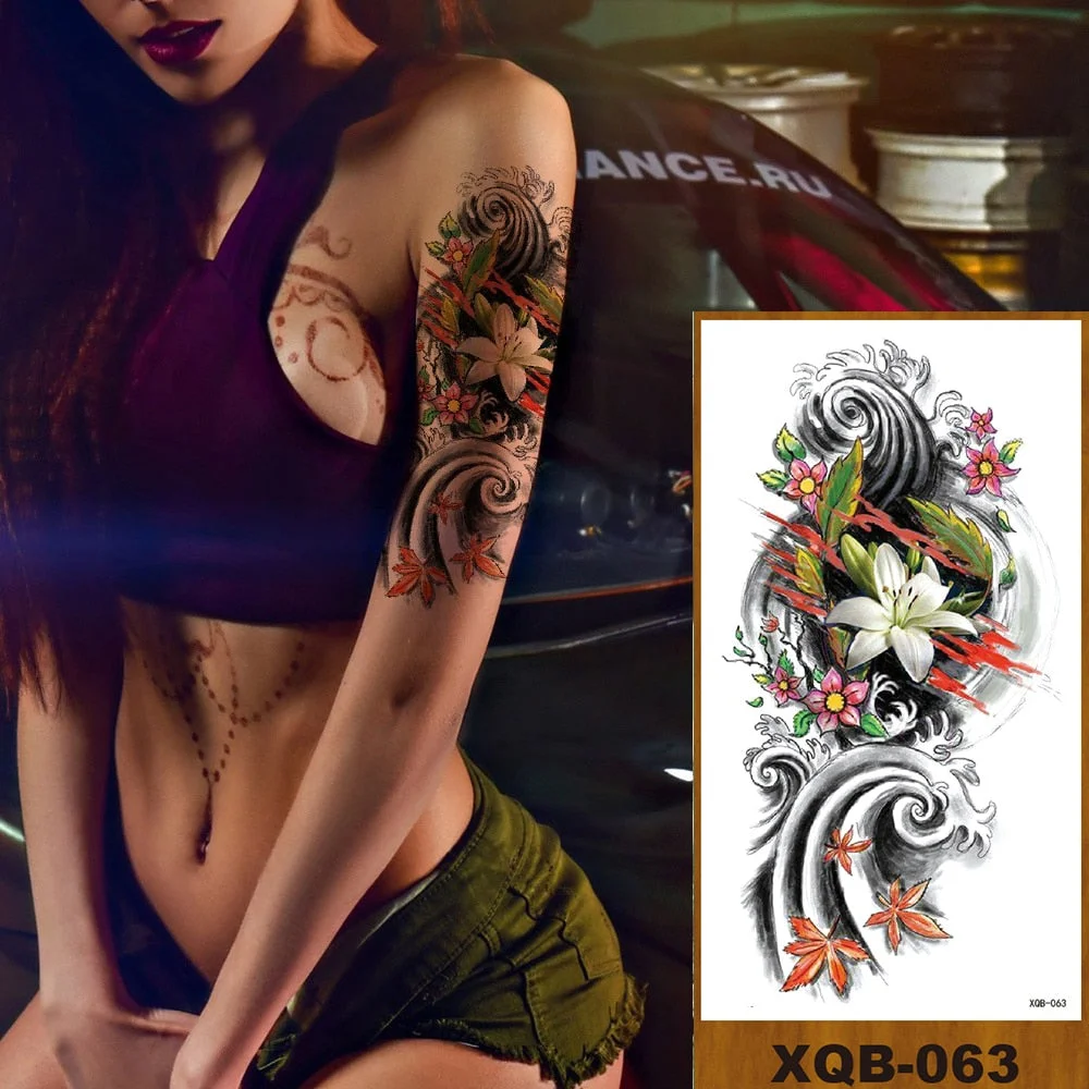 Temporary Tattoos Stickers Women Girl Chest Arm Fake Tatoo Lotus Peony Rose Magnolia Flowers Totem Face Body Makeup Waterproof