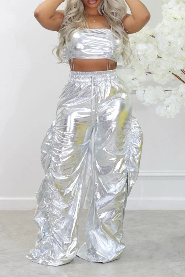 Fasheicon Gilding Hippy Drawstring Detail Pant Suit