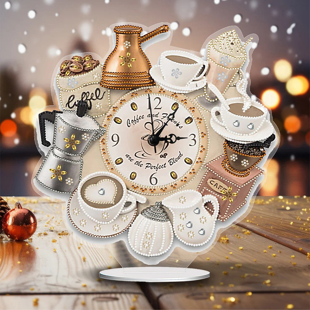 DIY Coffee Drink Special Shape Acrylic Diamond Painting Clock Art Craft