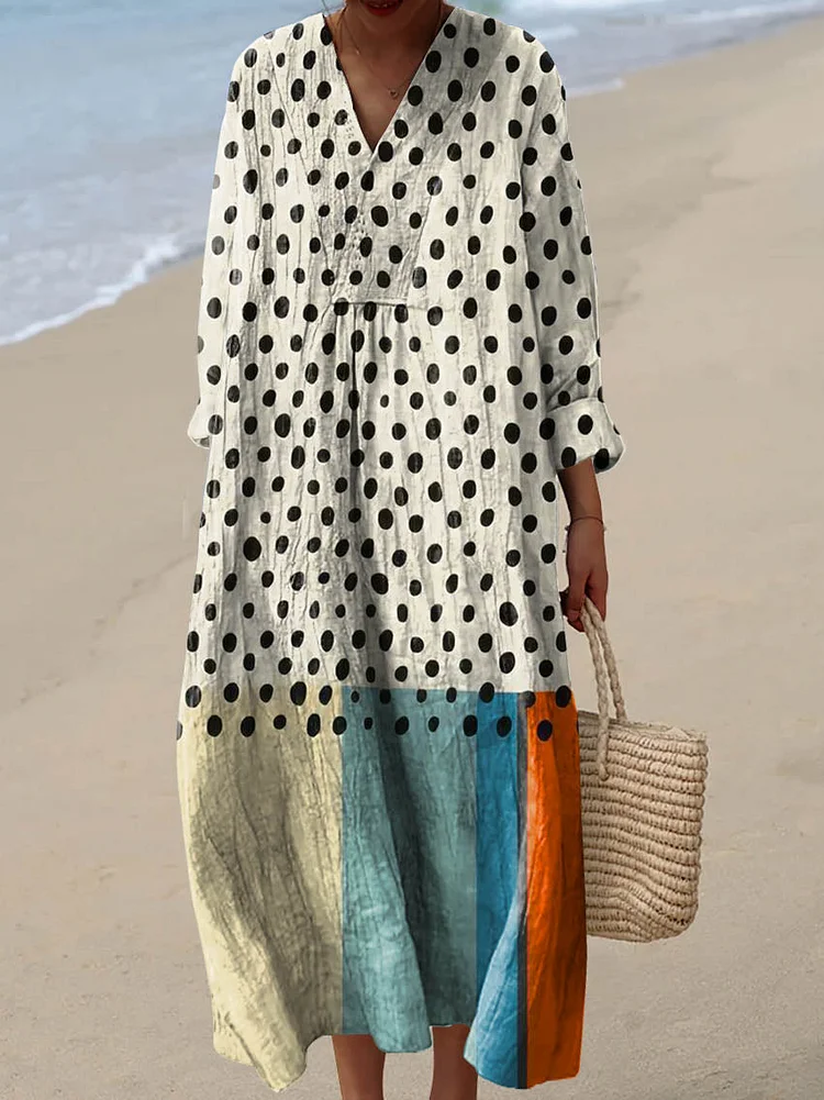 Women's Abstract Geometric Pattern Art Print Cotton Dress