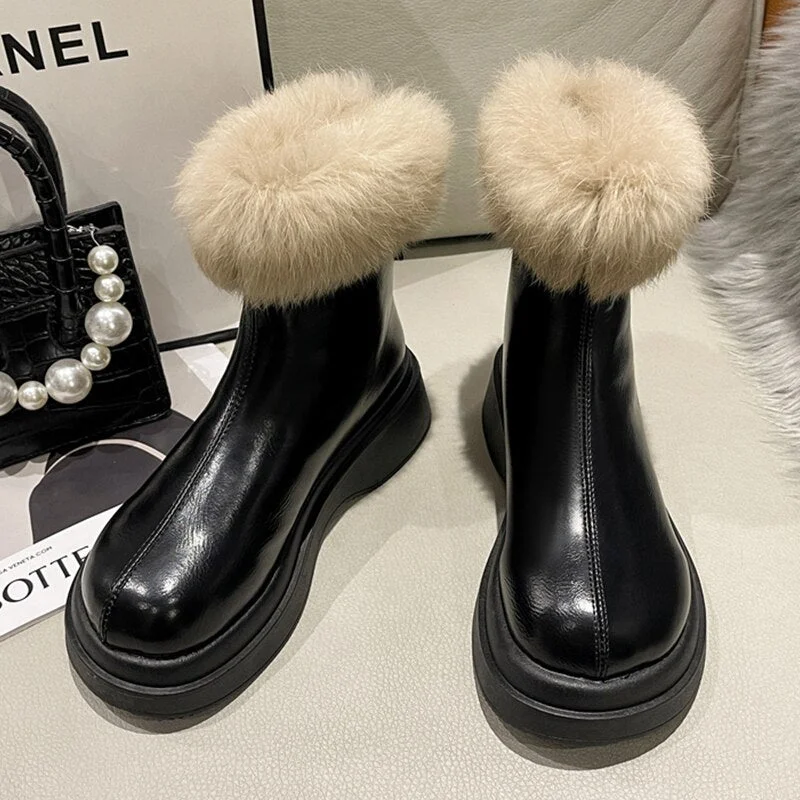 Vstacam 2023 New Chelsea Boots Ankle Warm Snow Boots Women Shoes Short Plush Winter Fashion Flats Platform Casual Shoes Non-Slip Botas