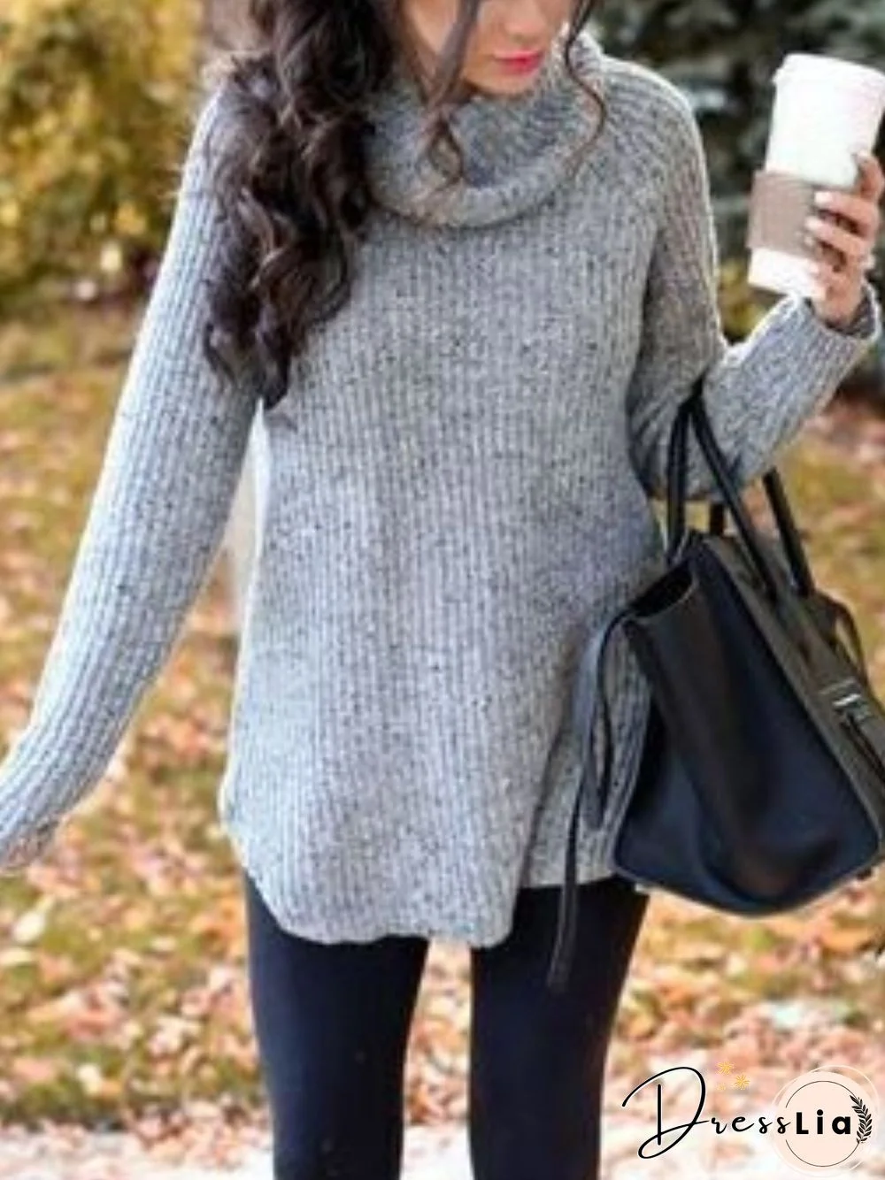 Simple Winter Solid Polyester Natural Mid-weight Daily Long sleeve Cowl neck Sweater for Women