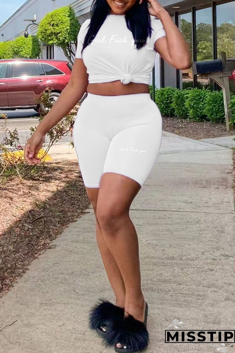 Black Casual Letter Print Patchwork O Neck Plus Size Two Pieces