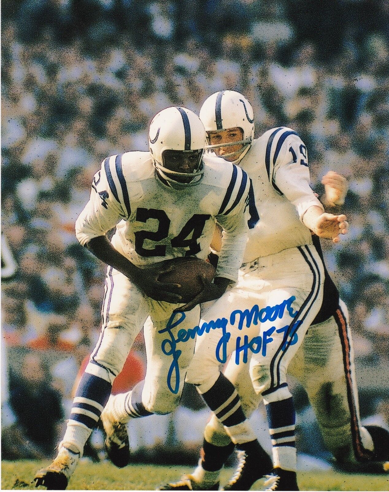 LENNY MOORE BALTIMORE COLTS HOF 75 ACTION SIGNED 8x10