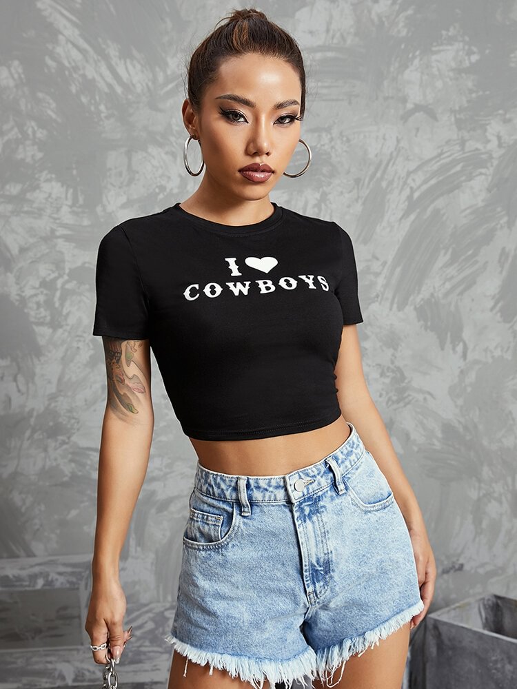 Slogan Graphic Short Sleeve Crew Neck Casual Crop Top - Life is Beautiful for You - SheChoic