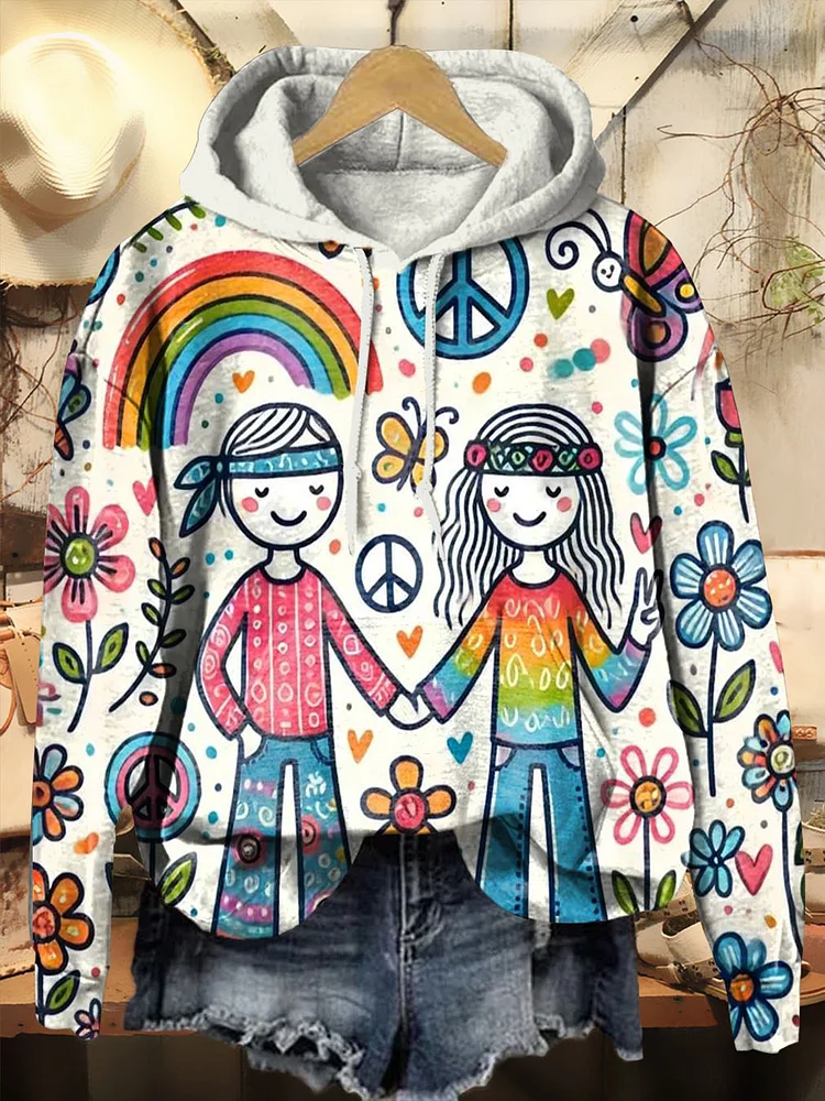 Hippie Valentine's Day Print Casual Hoodie Sweatshirt