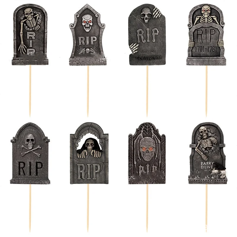 Cifeeo Creative Tombstone Cupcake Toppers Skul Horror Ghost Festival Cake Dec Trick Or Treat Happy Helloween Party Decor Rip Skul Party